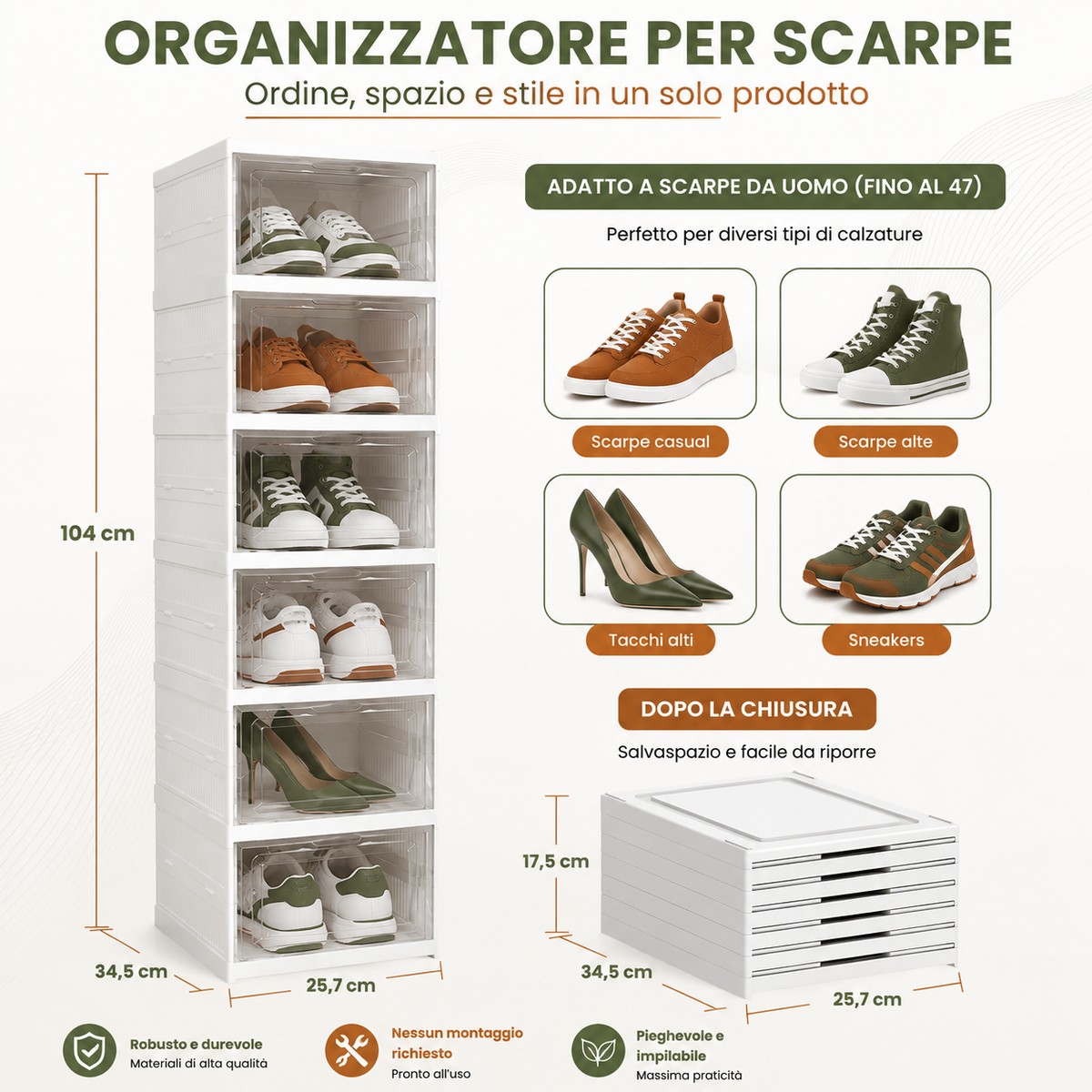 Foldable 6-Tier Shoe Storage Organizer | Stackable Shoe Rack with Window