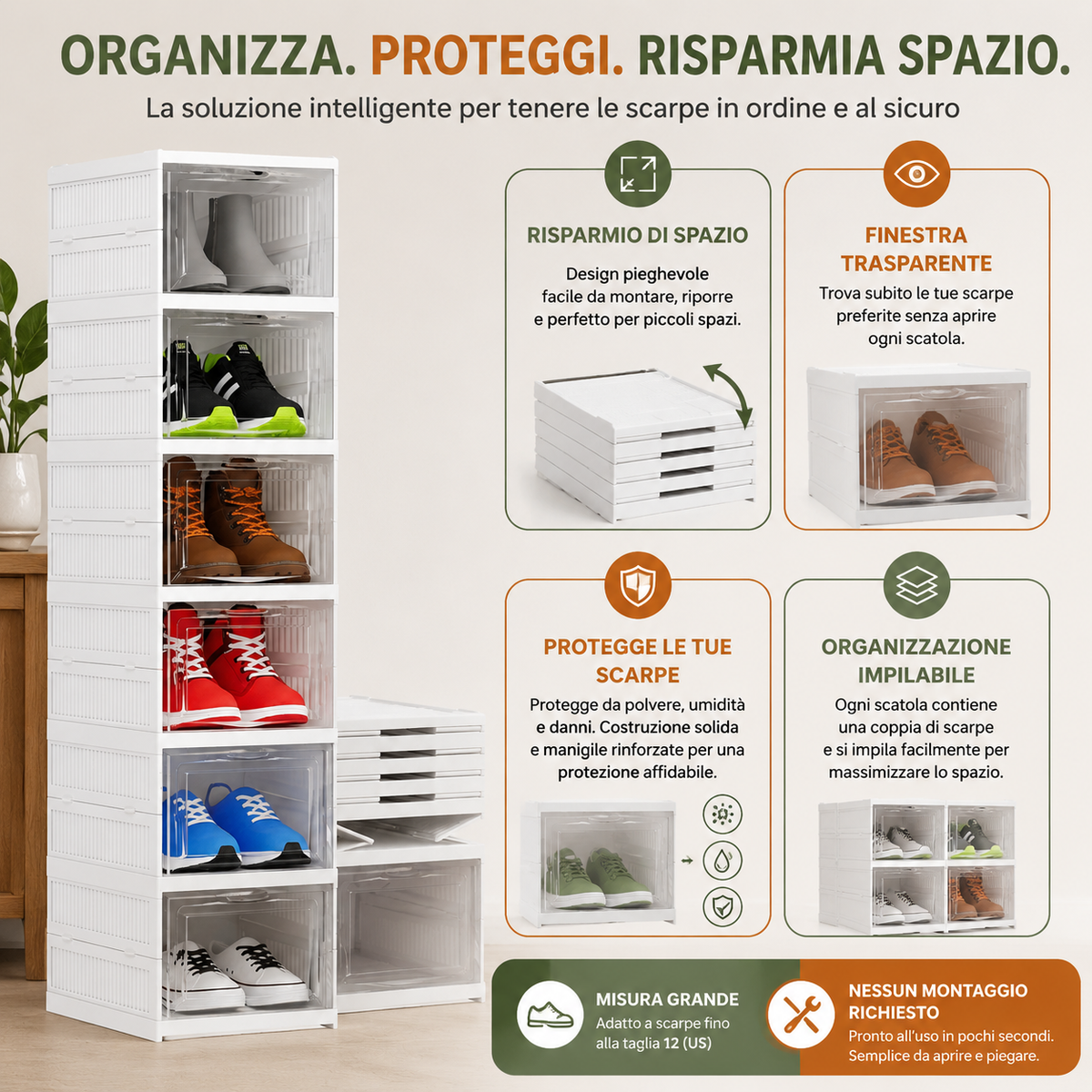 Foldable 6-Tier Shoe Storage Organizer | Stackable Shoe Rack with Window