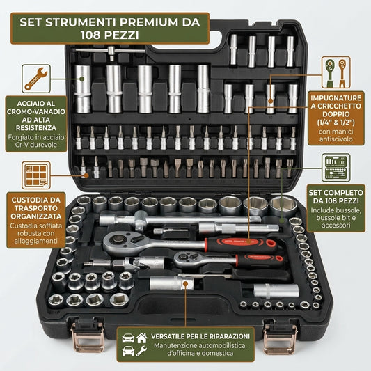 108-Piece Professional Socket and Ratchet Wrench Tool Set